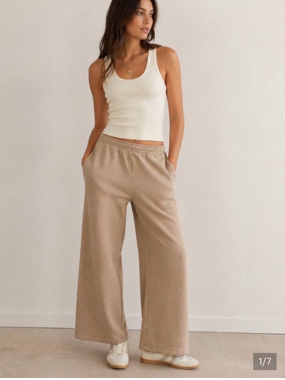 Reformation Wide-Leg Pull-On Pants in Beige